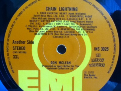          DON  McLEAN        LP      CHAIN  LIGHTNING                