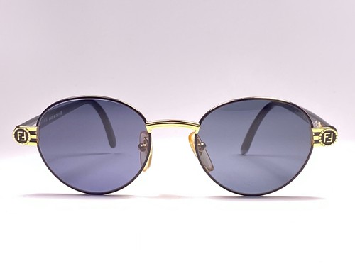 NEW VINTAGE FENDI FS303 OVAL SLEEK BLACK & GOLD 1990'S MADE IN ITALY SUNGLASSES