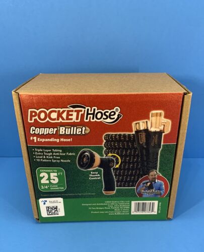 Pocket Hose As-Seen-On-TV Copper Bullet 25 Ft With Thumb Spray Nozzle