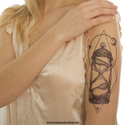 2 x Sanduhr Tattoo - Geometric Mond Oriental - Body Temporary Tattoo- XQB040 (2)