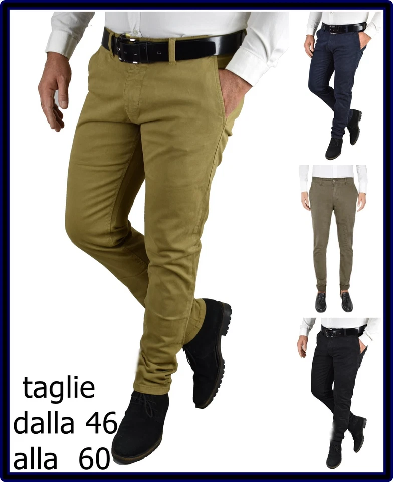 Pantaloni Uomo Slim Fit Elasticizzati Chino Eleganti Invernali Tasca America Blu - Immagine 4 di 4