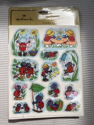 Vintage Hallmark Seals 4 Sticker Sheets Nip Cartoon Ladybugs Super Cute Friends