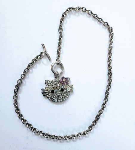 Necklace Hello Kitty Pink Flower Rhinestone Crystal Sparkling Chain Toggle New - 第 2/4 張圖片