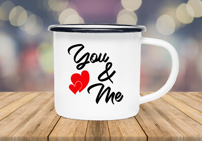 Emailletasse You&Me - Emaillebecher Tasse Geschenk Partner Liebe Valentinstag