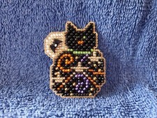 Small Halloween Magic Kitty, Cross Stitch Refrigerator Magnet, Made in the USA