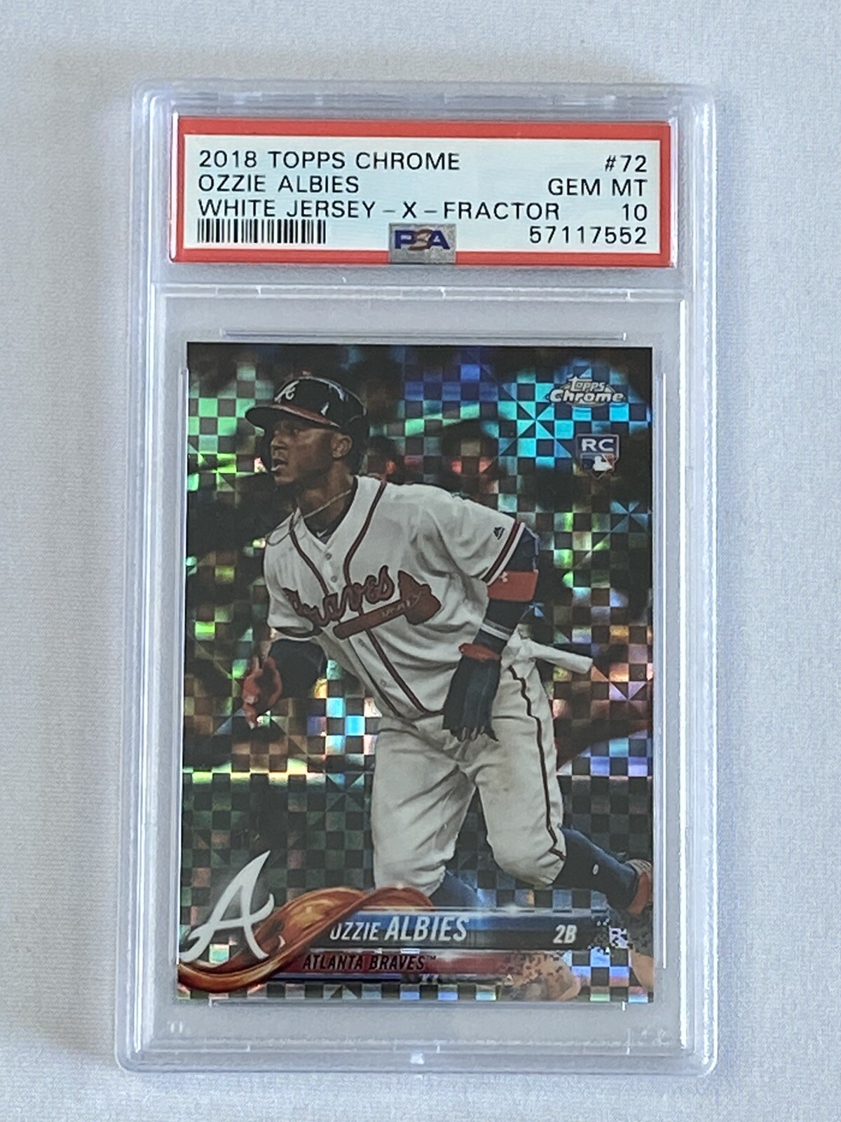 2018 TOPPS CHROME WHITE JERSEY X-FRACTOR OZZIE ALBIES ROOKIE RC PSA 10 BRAVES