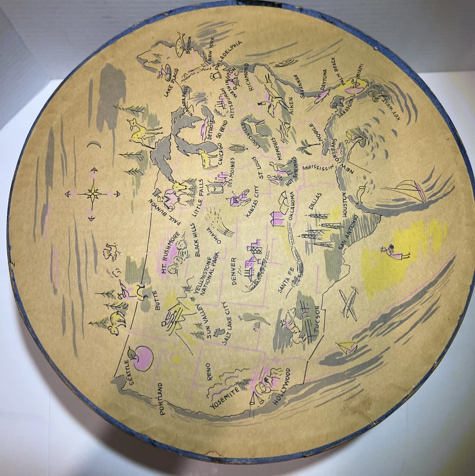 Caja de sombreros con cable decorativa de viaje retro de los años 50 EE. UU. Foto 2 de 4