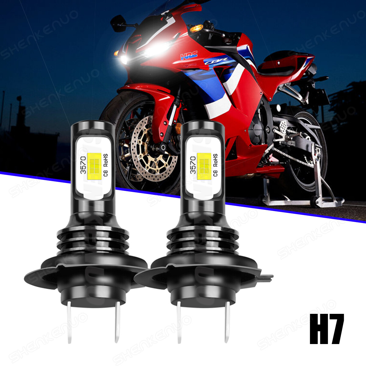 For Honda CBR 600rr 1000rr 20032017 Pair H7 LED Headlight Bulbs