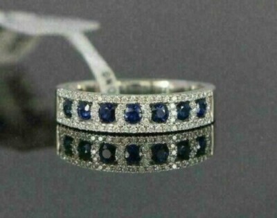 Round Cut Simulated Sapphire Women's Wedding Band Ring In 14k White Gold Plated