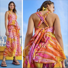 FARM Rio Mid Dress L Ombre Bananas Crossed Back Dress Tropical Summer