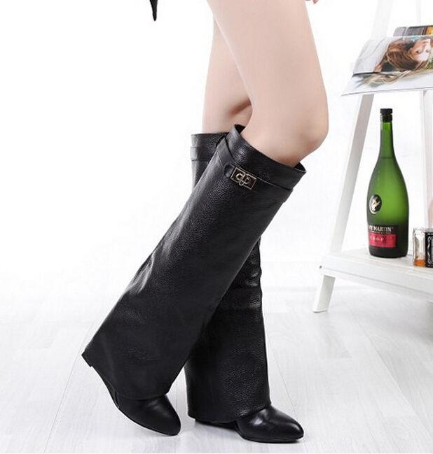 Mujer Cuero Pliegue sobre la rodilla rodilla rodilla botas altas tacón de cuña Zapatos botas de pliegue XH superior 89677e Mujer Cuero Pliegue sobre la rodilla rodilla rodilla botas altas tacón de cuña Zapatos botas de pliegue XH superior 89677e