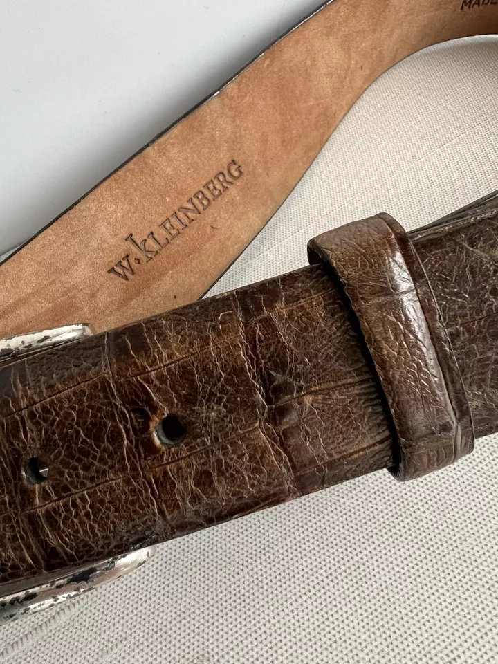 Vintage W. Kleinberg Crocodile Leather Belt, Sz 38, Brown, Classic, Brass Buckle - Image 2 of 4