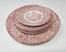 VTG 8 Pcs Staffordshire England Ironstone Tableware Red Castle Dining Set