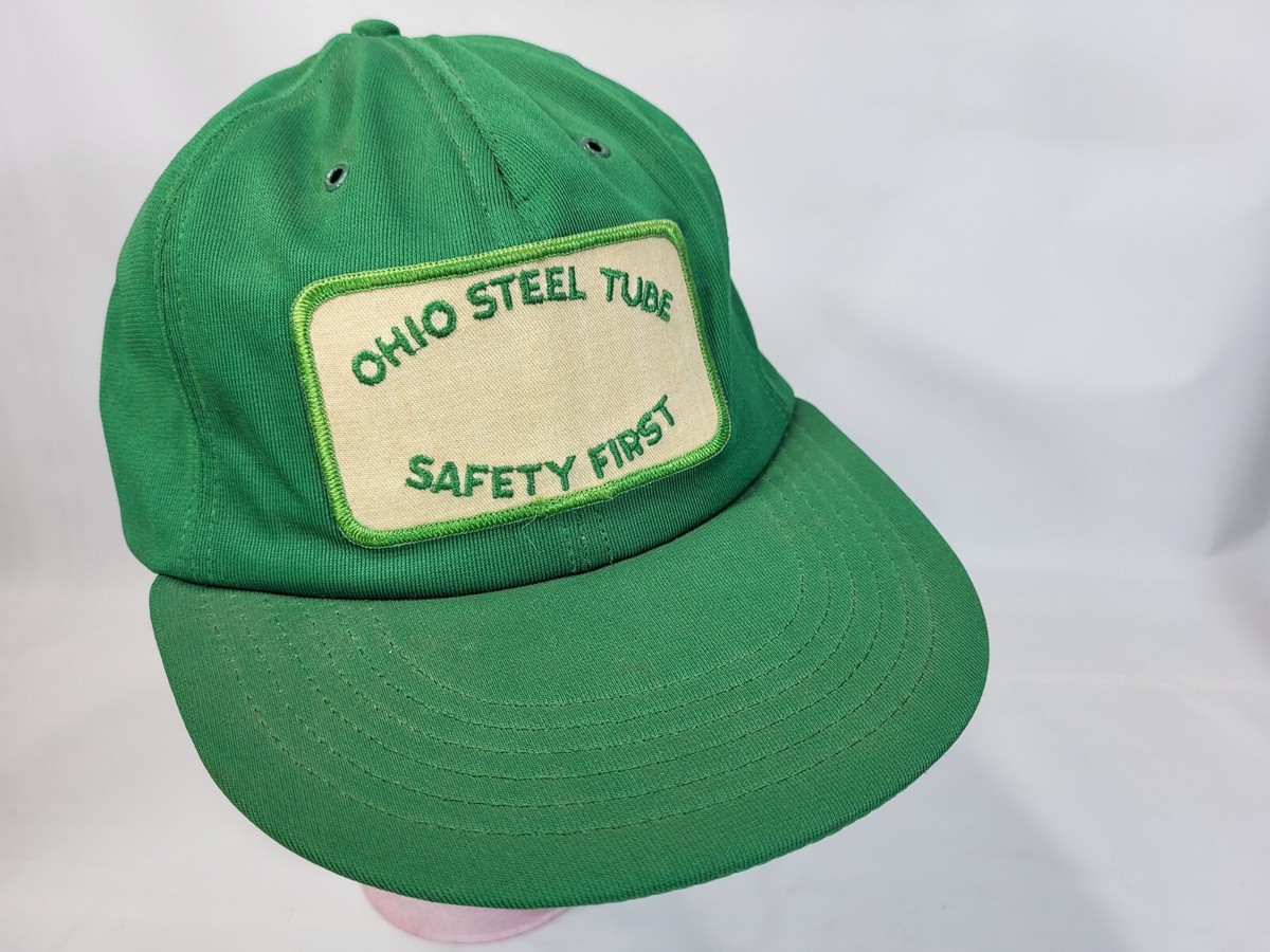 Vintage Ohio Steel Tube Safety First Green Snapback Trucker Cap Medium Large - Main Image