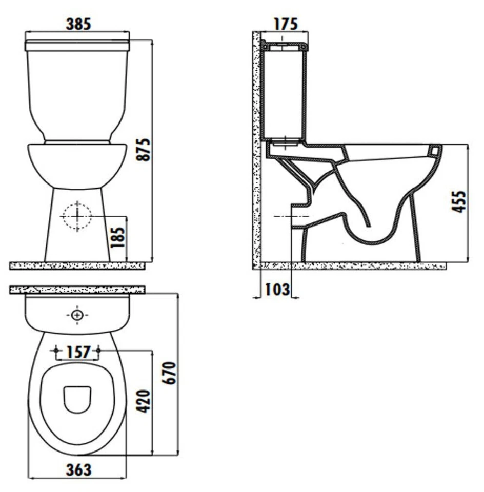 Prem Comfort Height Closed Couple Combined Bidet Toilet With Soft Close Seat - Image 2 of 4