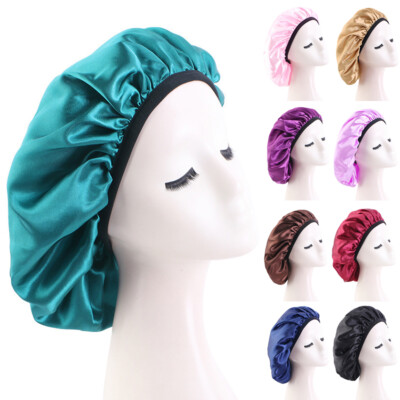 Damen Wendbar Satin Bonnet Haar Kappen Einstellung Schlaf Nacht Kopf Hül >