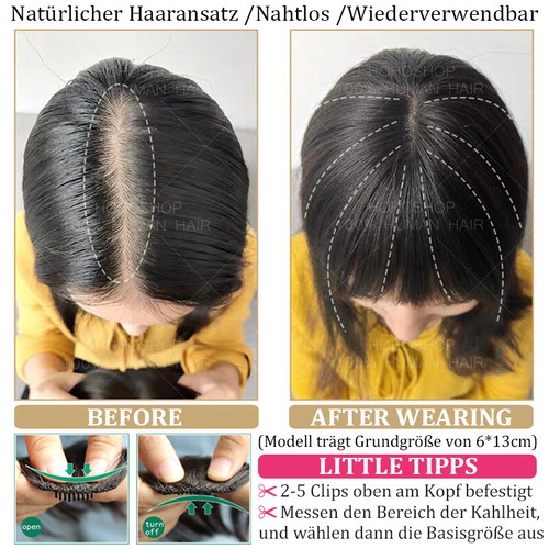 Damen DICK Echthaar Toupet Toupee Topper Clip In Remy Human Hair Haarteile Glatt - Bild 10 von 24