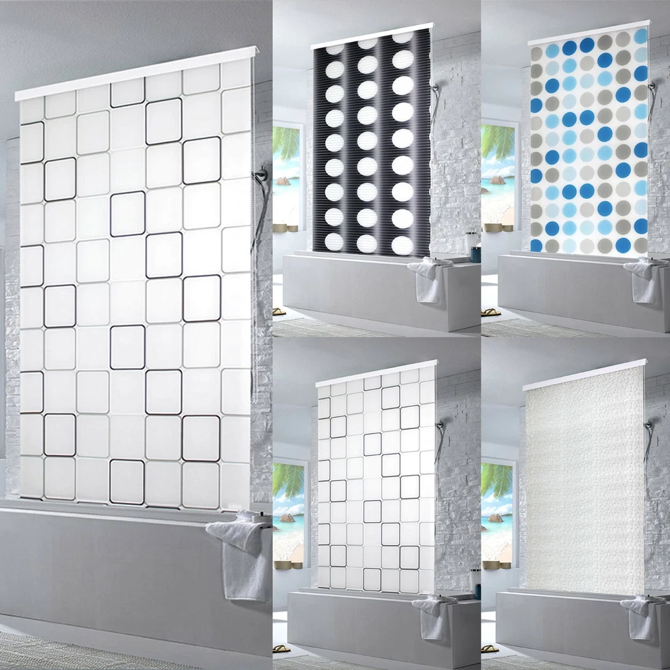 Halb-Kassetten Duschrollo Duschvorhang Dusche Rollo Seilzug Badewannenvorhang - Bild 4 von 4