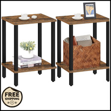 Set of 2 End Tables Nightstand Side Table 2 Tier Shelf for Small Space