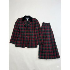 Vintage Pendleton Plaid Wool Blazer Skirt Suit Velvet Collar 4P 8P Mixed