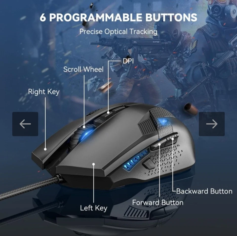 TECKNET Blue/Black M268 6D Gaming Mouse TESTED WORKS - Image 2 of 4