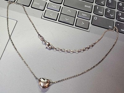 925 Sterling Silber Dyadema Italy Kette Halskette mit Blase Herz Plättchen Anhänger