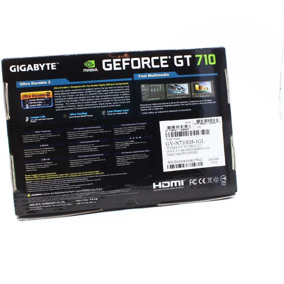 Gigabyte GeForce GT 710 1GB GDDR5 Low Profile HDMI DVI VGA Graphics Card NEW - Image 2 of 4