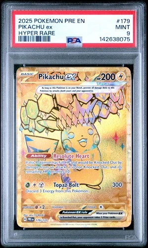 2025 POKEMON PRE EN-PRISMATIC EVOLUTIONS HYPER RARE #179 PIKACHU EX PSA 9