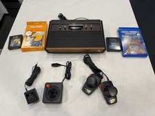 ATARI 2600 Woodgrain Console Joystick Power with 2 Boxed Games - Nice - TESTED