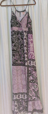 Mission Women  Dress Purple White Gray Black V Front Spaghetti Strap Size Medium