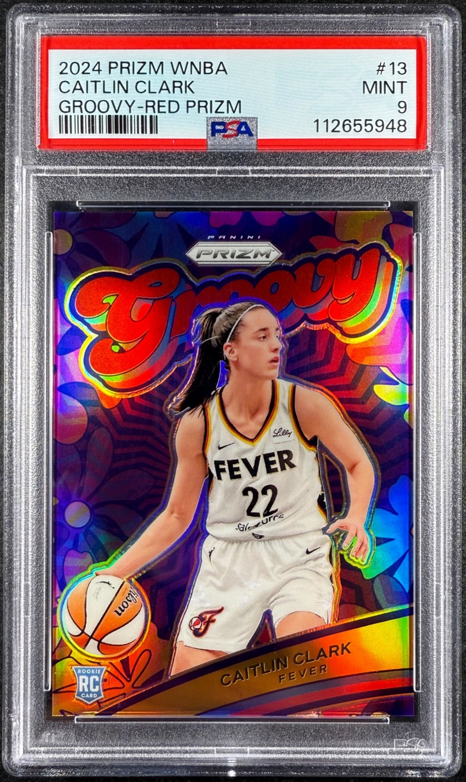2024 Panini Prizm WNBA Caitlin Clark Groovy Red Prizm Rookie RC /99 #13 PSA 9