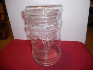 Vintage Eagle Glass Apothecary Jar with Lid Embossed Design Clear Patriotic