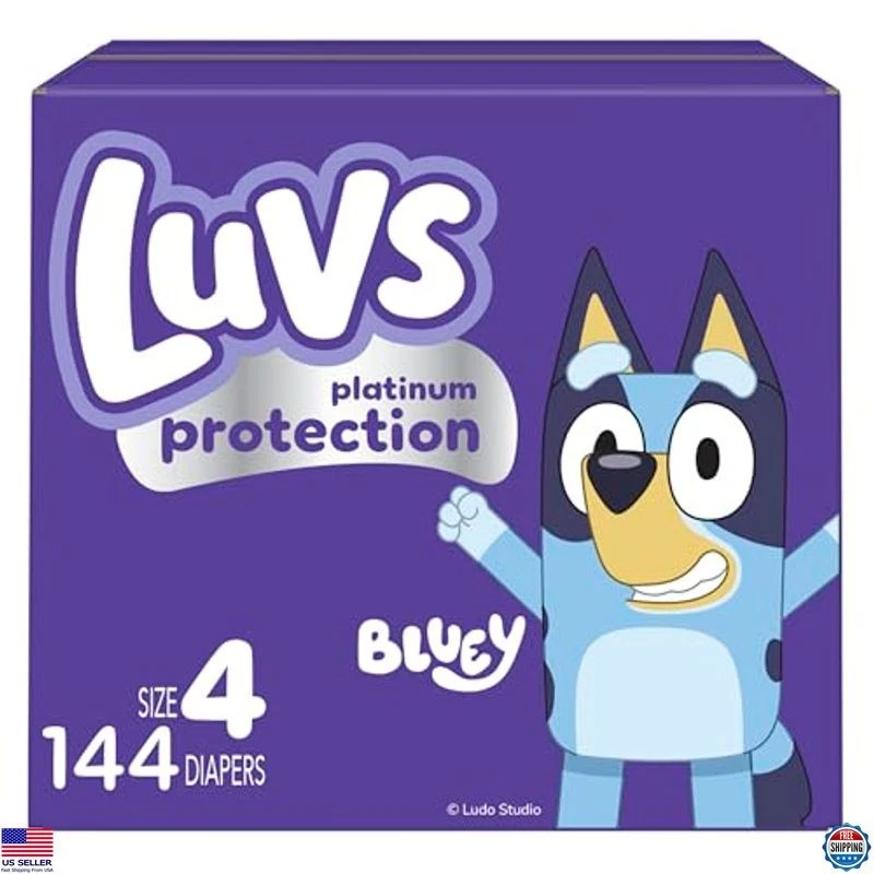 Luvs Platinum Protection Size 4 Baby Diapers 144 Count Bluey Design for Comfort