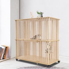 2 Tiers Cat House Wooden Large Cat Villa Cat Cage With Wheels 44.1 22 42.5in