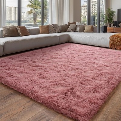Fluffy Area Rugs 8x10 Soft Non-Slip Plush Shag Pink Carpet for Living Room Floor