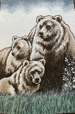 VTG Biederlack Bear Family Blanket Reversible Cabin Lodge Wildlife Throw 60x80in