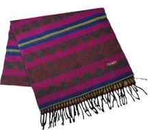Fendi Fringed Aztec Print Scarf Shawl Made In Italy 74" Long Acrylic