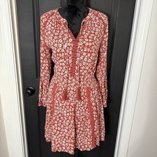 American Rag Cie Women Brown Floral Rayon V-Neck Bell Sleeve Dress Size XS