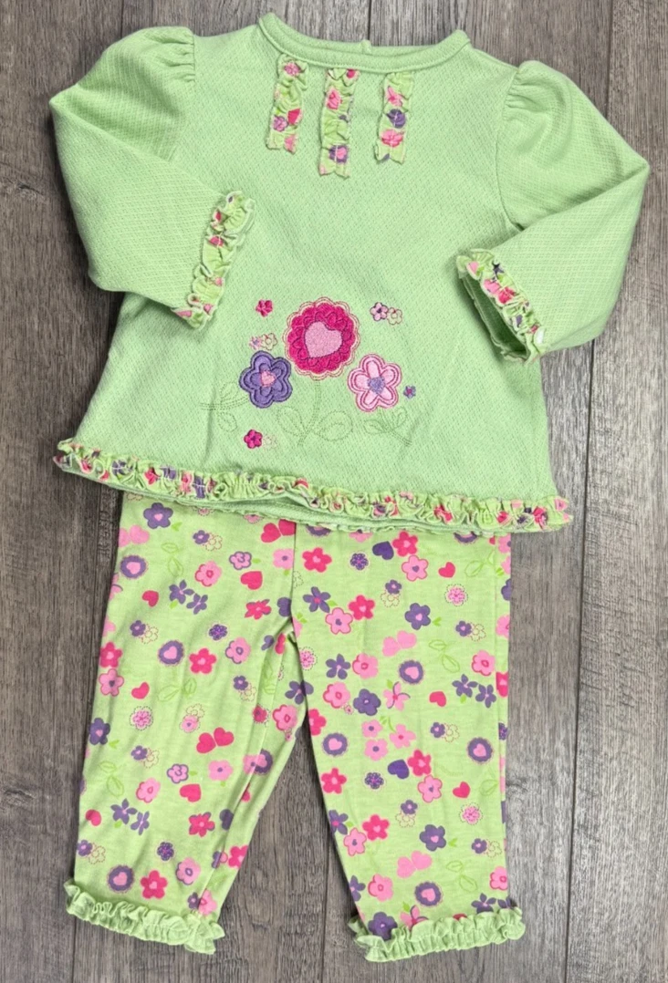 Baby Girl Clothes Nwot Vintage Fisher Price 6-9 Month 2pc Green Floral Outfit