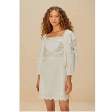 Farm Rio White Embroidered Euroflax™ Premium Linen Mini Dress Medium