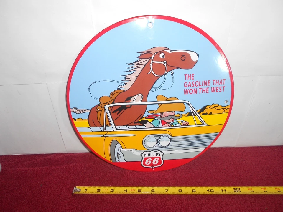 DE COLECCIÓN 11 3/4" PHILLIPS 66 GASOLINA ACEITE SIGNO METAL PORCELANA BOMBA PLACA #935 A Foto 2 de 4