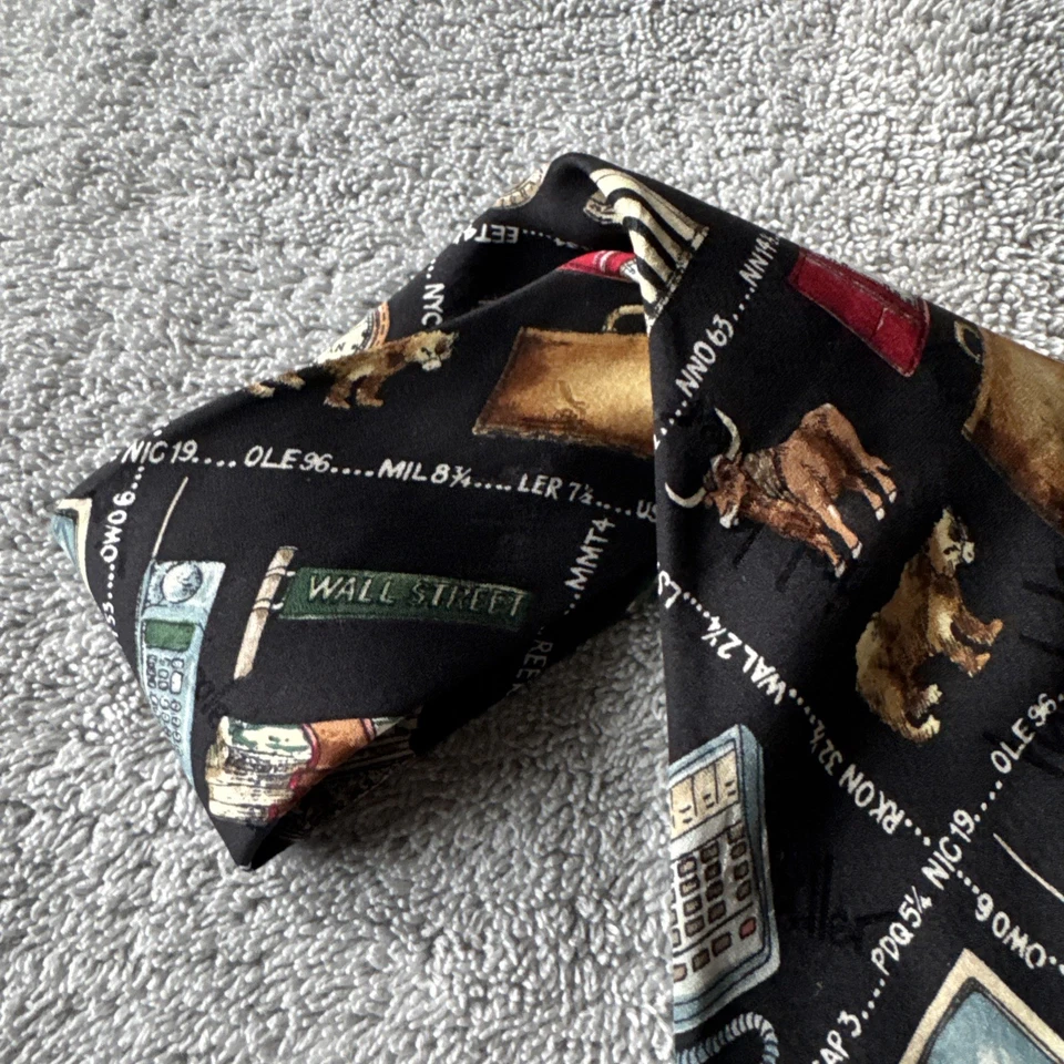 VINTAGE Nicole Miller Tie Black Wall Street Money Silk Retro Formal Designer - Image 2 of 4