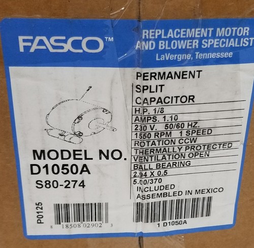 Fasco D1050A OEM Replacement Motor 1/8HP 1550RPM 230V 60Hz 1.10A 1Phase NEW - Picture 3 of 11