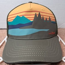 L.L. Bean Olive Green Mountain Outdoor Landscape Mesh Snapback Trucker Hat Cap