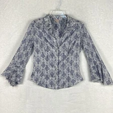 VTG Guess Womens M Western Blue Floral Pearl Snap Top Shirt Y2K Festival Boho