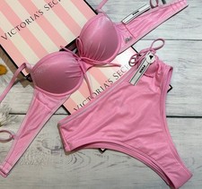 Victoria  s Secret PINK Swim Scrunched Push Up Bikini Set Shimmer Pink S