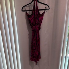 Elie Tahari Pink Black Animal Print Halter Belted Knee Dress Sleeveless Medium
