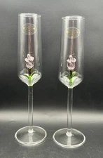 2 Pc Pink Rose In Middle Champagne Flute Beverage Glass Valentines Day Wedding