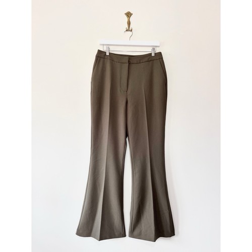 Mint Velvet Flared Tailored Trousers Size 16 Reg Khaki Green Minimal RRP £129 - Picture 1 of 9