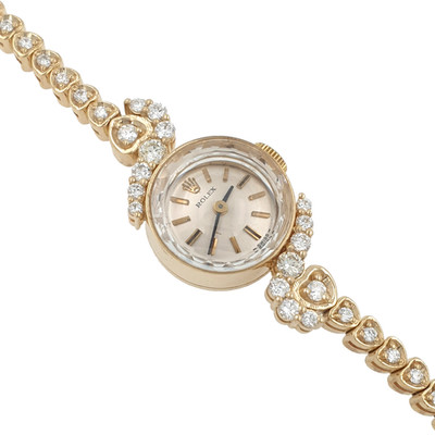 Lady Vintage Rolex Manual Tennis Watch 14k Yellow Gold with Diamonds Circa 1950s